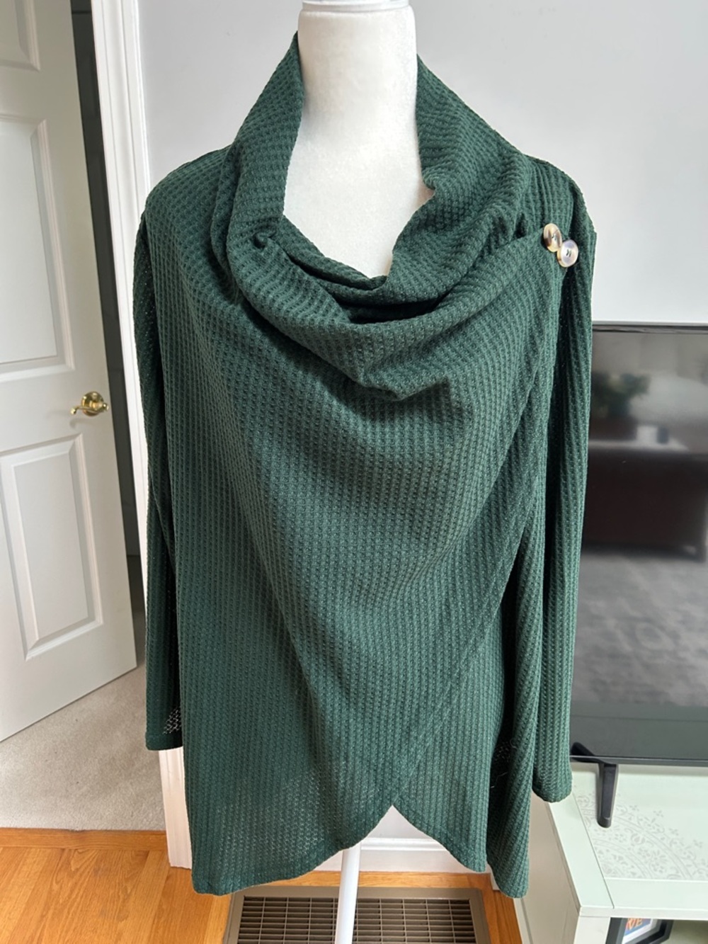 BloomChic Deep Green Draped Cowl Poncho with Side Buttons